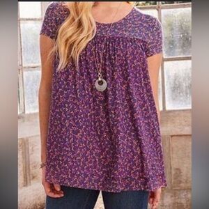 Matilda Jane Walking On a Cloud Mesh Babydoll Top Blouse Purple Womens Large